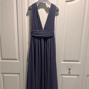Lulu’s slate blue long loose fitting dress. Bridesmaid, prom, homecoming, forma